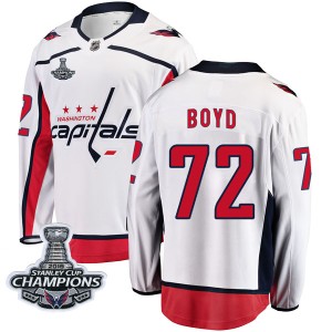Washington Capitals Travis Boyd Official White Fanatics Branded Breakaway Youth Away 2018 Stanley Cup Champions Patch NHL Hockey
