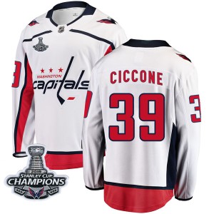 Washington Capitals Enrico Ciccone Official White Fanatics Branded Breakaway Youth Away 2018 Stanley Cup Champions Patch NHL Hoc