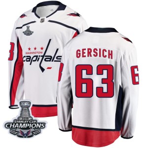 Washington Capitals Shane Gersich Official White Fanatics Branded Breakaway Youth Away 2018 Stanley Cup Champions Patch NHL Hock