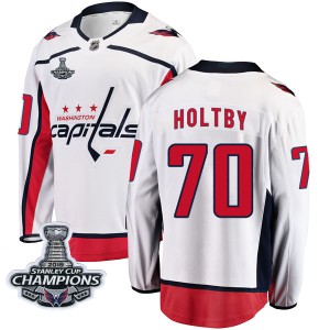 Washington Capitals Braden Holtby Official White Fanatics Branded Breakaway Youth Away 2018 Stanley Cup Champions Patch NHL Hock