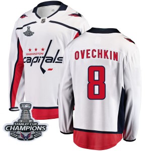 Washington Capitals Alexander Ovechkin Official White Fanatics Branded Breakaway Youth Away 2018 Stanley Cup Champions Patch NHL