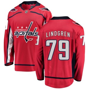 Washington Capitals Charlie Lindgren Official Red Fanatics Branded Breakaway Adult Home NHL Hockey Jersey