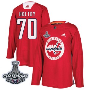 Washington Capitals Braden Holtby Official Red Adidas Authentic Youth Practice 2018 Stanley Cup Champions Patch NHL Hockey Jerse