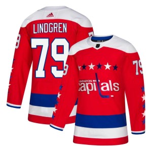 Washington Capitals Charlie Lindgren Official Red Adidas Authentic Youth Alternate NHL Hockey Jersey
