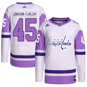 Washington Capitals Axel Jonsson-Fjallby Official White/Purple Adidas Authentic Youth Hockey Fights Cancer Primegreen NHL Hockey Jersey