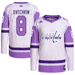 Washington Capitals Alex Ovechkin Official White/Purple Adidas Authentic Youth Hockey Fights Cancer Primegreen NHL Hockey Jersey
