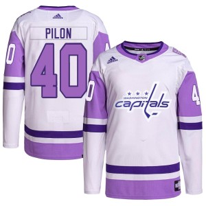 Washington Capitals Garrett Pilon Official White/Purple Adidas Authentic Youth Hockey Fights Cancer Primegreen NHL Hockey Jersey