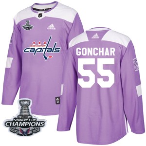 Washington Capitals Sergei Gonchar Official Purple Adidas Authentic Adult Fights Cancer Practice 2018 Stanley Cup Champions Patc
