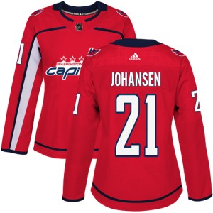 Washington Capitals Lucas Johansen Official Red Adidas Authentic Women's Home NHL Hockey Jersey