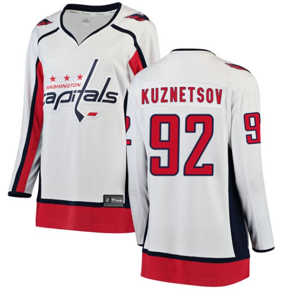 Washington Capitals Evgeny Kuznetsov Official White Fanatics Branded Breakaway Women's Away NHL Hockey Jersey