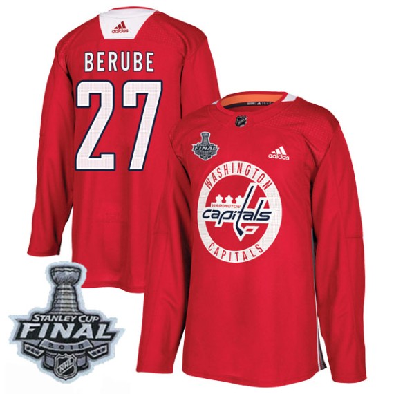 Washington Capitals Craig Berube Official Red Adidas Authentic Adult Practice 2018 Stanley Cup Final Patch NHL Hockey Jersey