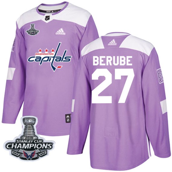 Washington Capitals Craig Berube Official Purple Adidas Authentic Youth Fights Cancer Practice 2018 Stanley Cup Champions Patch 