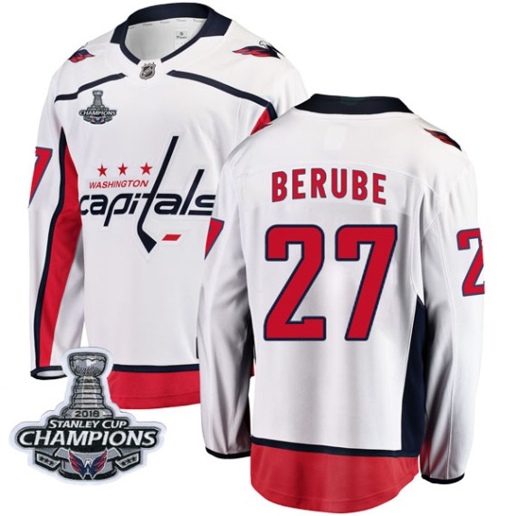 Washington Capitals Craig Berube Official White Fanatics Branded Breakaway Adult Away 2018 Stanley Cup Champions Patch NHL Hockey Jersey