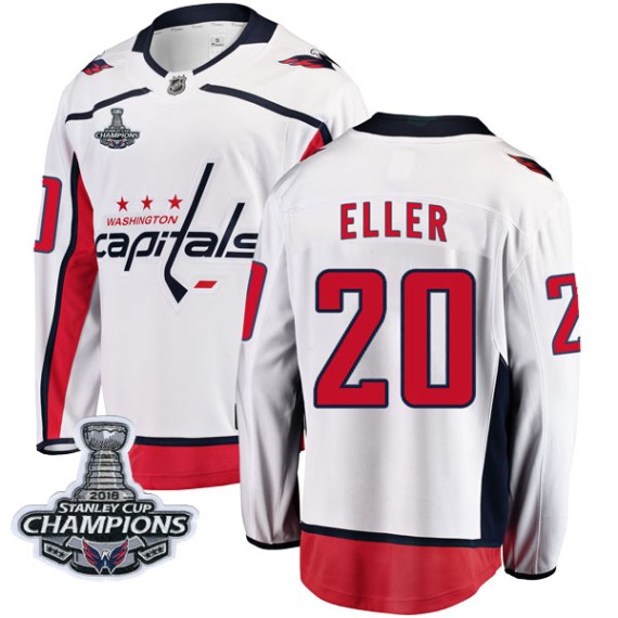 Washington Capitals Lars Eller Official White Fanatics Branded Breakaway Adult Away 2018 Stanley Cup Champions Patch NHL Hockey 