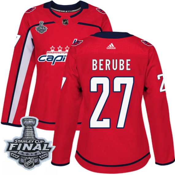 Washington Capitals Craig Berube Official Red Adidas Authentic Women's Home 2018 Stanley Cup Final Patch NHL Hockey Jersey