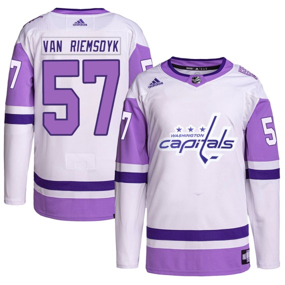 Washington Capitals Trevor van Riemsdyk Official White/Purple Adidas Authentic Adult Hockey Fights Cancer Primegreen NHL Hockey Jersey