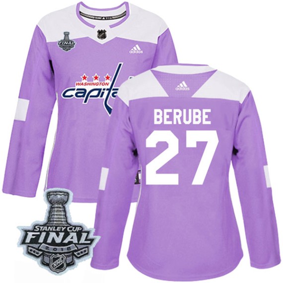 Washington Capitals Craig Berube Official Purple Adidas Authentic Women's Fights Cancer Practice 2018 Stanley Cup Final Patch NH