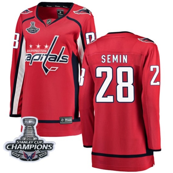 Washington Capitals Alexander Semin Official Red Fanatics Branded Breakaway Women's Home 2018 Stanley Cup Champions Patch NHL Ho