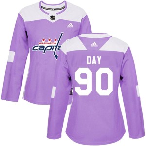 Washington Capitals Logan Day Official Purple Adidas Authentic Women's Fights Cancer Practice NHL Hockey Jersey